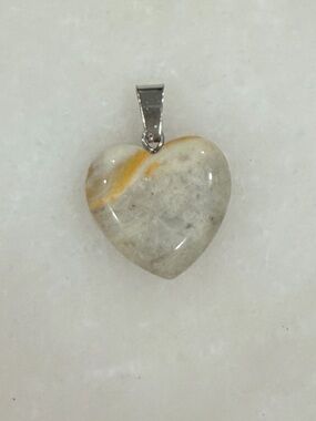 Hand Crafted Agate Heart Pendant in Cream and Yellow